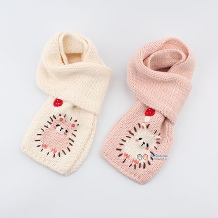 可爱蘑菇小熊儿童毛线围巾 男女宝宝秋冬季保暖百搭学生针织围脖