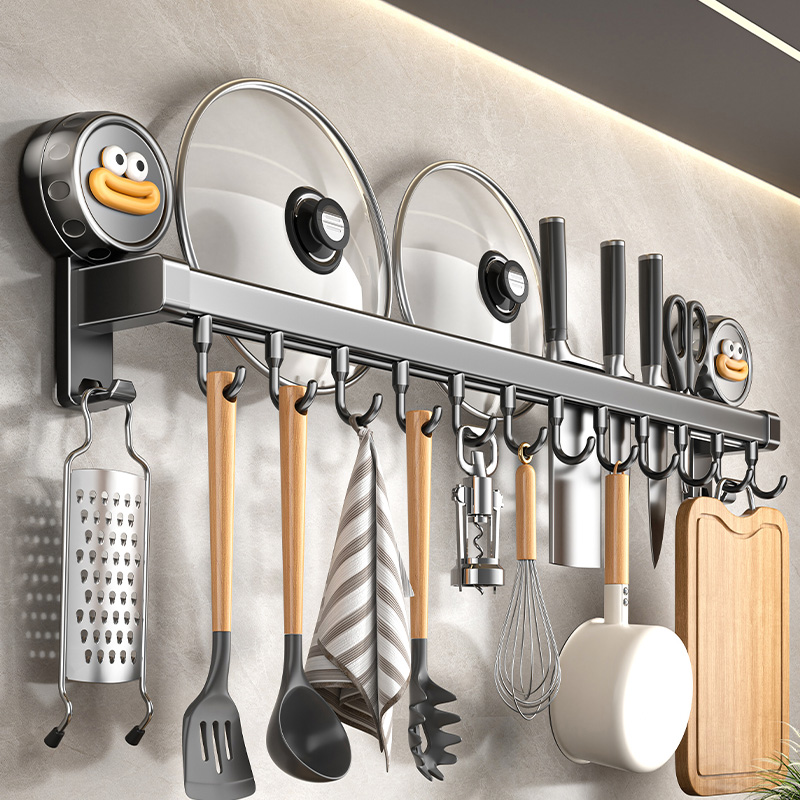 吸盘厨房挂钩免打孔挂杆刀架锅铲勺子刀具多功能置物架壁挂式架子