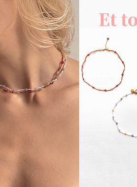 La maison et toi新款水晶花朵串珠项链女日本米珠手工甜美锁骨链