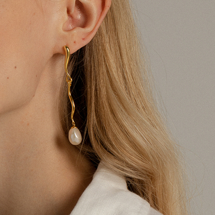 Unfolds水滴天然珍珠长款 耳环女夏小众设计感高级冷性风气质耳饰