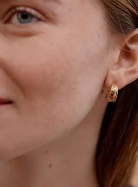 Louise Damas肌理感圆圈耳环小众设计感欧美镀金气质小圈雕花耳饰