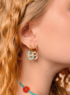 lamaison et toi彩色小猪鼻耳环多巴胺耳钉可拆卸复古珐琅耳饰