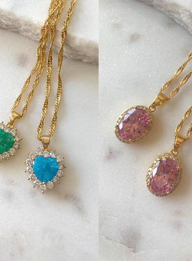 sweetpeeps周雨彤同款爱心宝石锁骨项链紫色吊坠jason小荐手同款