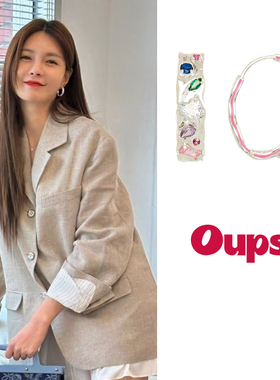 Oups!镶钻圆形耳环沈梦辰同款原创设计师甜美气质银色圈圈耳饰潮