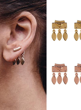 lemon tea studio LUVAJ树叶流苏耳钉耳环欧美冷淡风简约耳骨钉叠