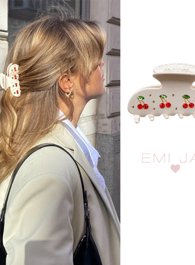 现货美国Emi-Jay樱桃发夹ins网红樱桃鲨鱼夹盘发抓夹欧美无痕发抓