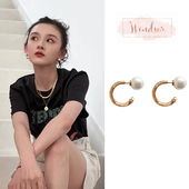 宋祖儿同款 LHwindsor温莎珠宝 珍珠圆圈耳环女金色复古两戴耳饰