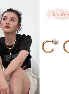 宋祖儿同款 LHwindsor温莎珠宝 珍珠圆圈耳环女金色复古两戴耳饰