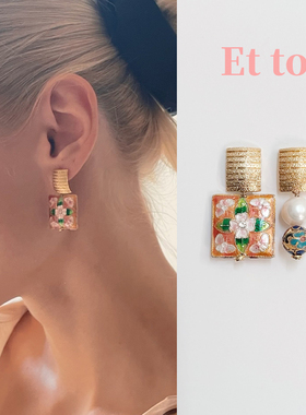 La maison et toi景泰蓝耳环复古国风珐琅雕花不对称耳饰高级感