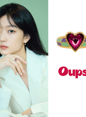 Oups紫眼爱心戒指女小众设计复古宝石镶嵌孙千同款原创设计指环