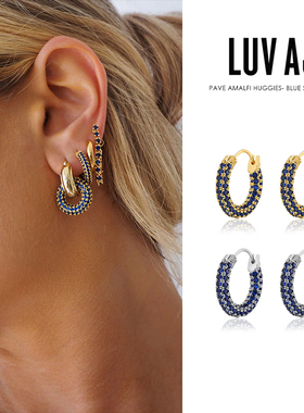 LUVAJ蓝色迷你满钻圈圈耳环女圆圈美式复古辣妹耳饰2024年新款