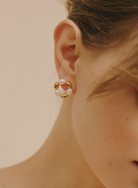 法国Louise Damas巴洛克珍珠圆圈耳环法式气质耳饰小众高级礼物