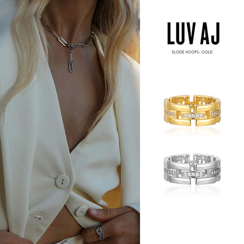 LUVAJ微镶锆石几何H戒指宽食指戒