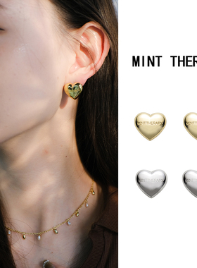 周洁琼同款MINT THERAPY膨胀爱心耳钉女小众桃心耳环高级感冷淡风