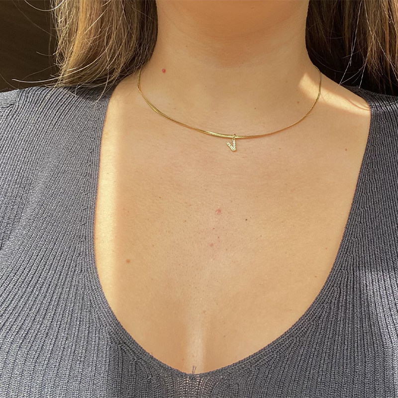 Diamond Initial Necklace 14k Gold Style Snake Chain - Product image 2