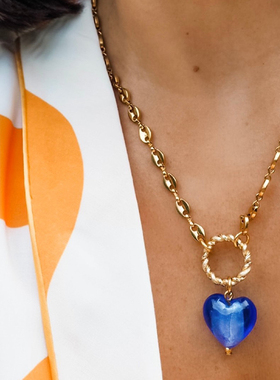 Mayol Jewelry爱心项链宋妍霏同款蓝色玻璃桃心吊坠猪鼻子锁骨链