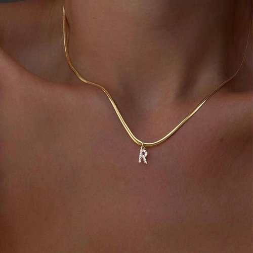 镶钻字母项链细锁骨链赵露思同款