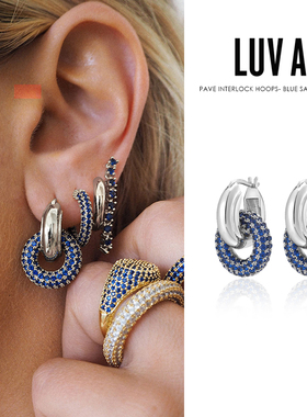 LUVAJ银色环扣圆圈耳环女圈圈极简金属蓝色镶钻耳饰美式复古穿搭