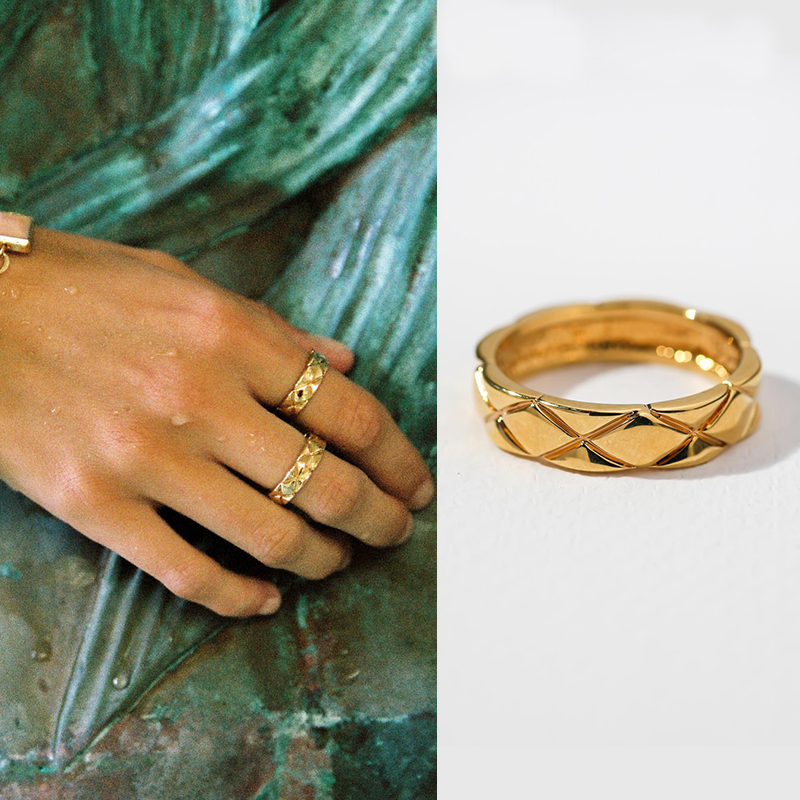 Vanessa Mooney素圈戒指女小众设计感简约气质小香风菱格戒指环-封面
