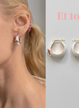 La maison et toi白色珐琅圈圈耳环新款复古港风圆脸显瘦高级耳饰