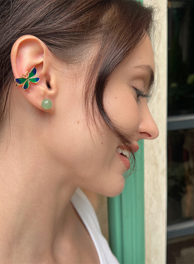 LHWindsor温莎珠宝渐变绿色蝴蝶耳骨夹无耳洞女仙气精灵耳夹单只