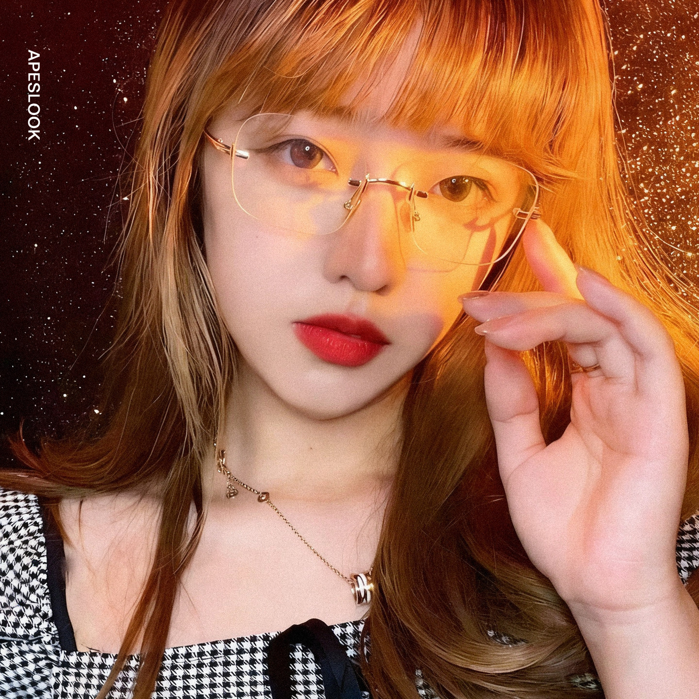 apeslook复古韩国jennie同款无框金丝眼镜男女通用可配镜片可平光