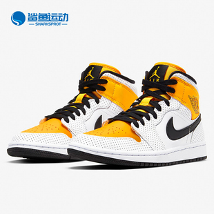 Mid Nike Jordan1 AJ1湖人白黄柠檬女子运动篮球鞋 耐克正品 BQ6472