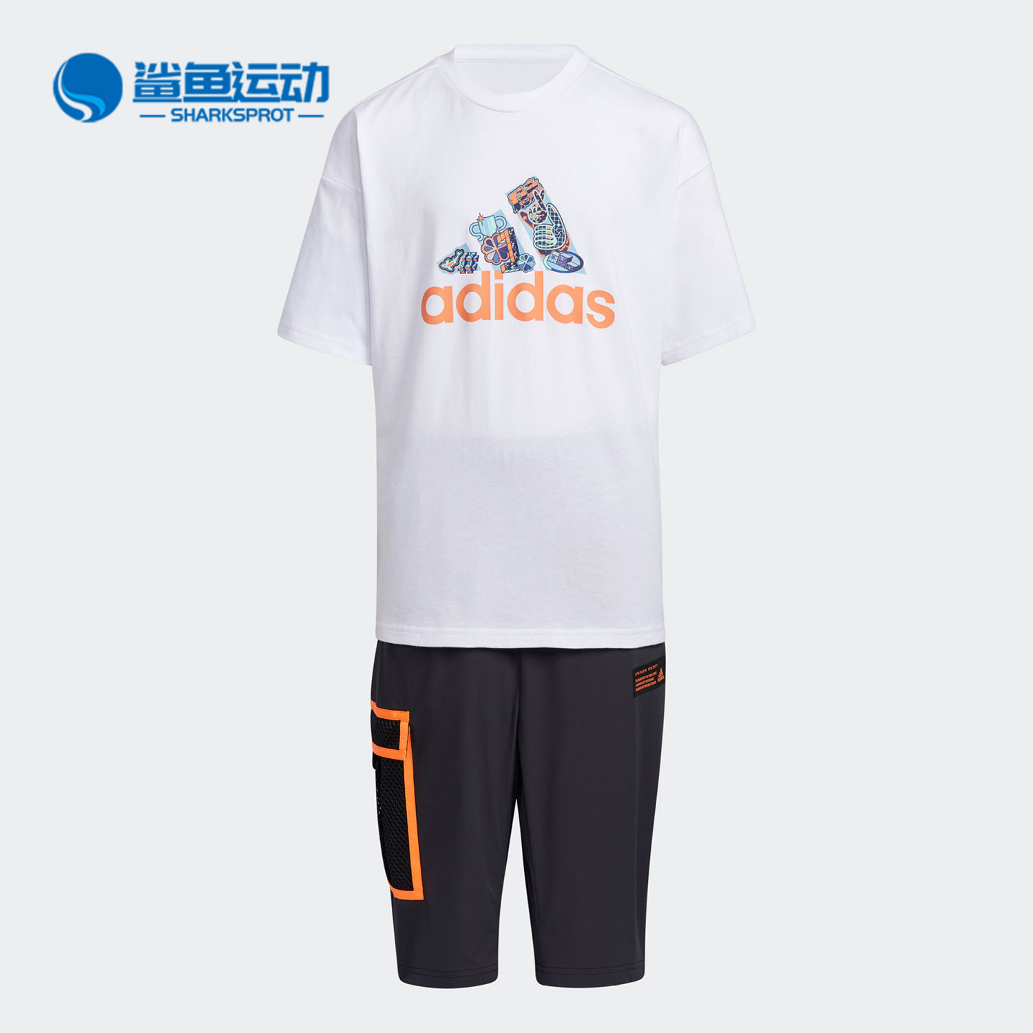Adidas/阿迪达斯正品 夏季新款休闲运动大小童短袖套装 GP0509