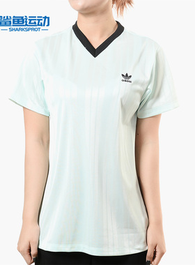 Adidas/阿迪达斯正品夏季新款女子足球运动V领运动短袖T恤DV0115