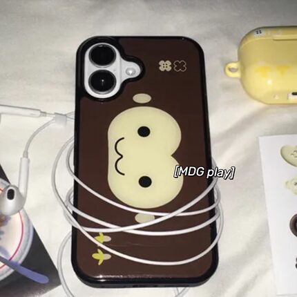 ins复古小猴子黑边磁吸防摔手机壳适用于苹果iPhone17/16Promax棕黄底15/14plus创意13趣味16保护套硬壳