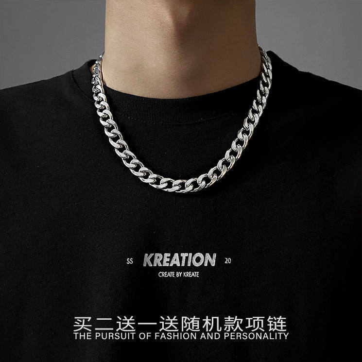 钛钢不掉色粗链子古巴链项链in项链