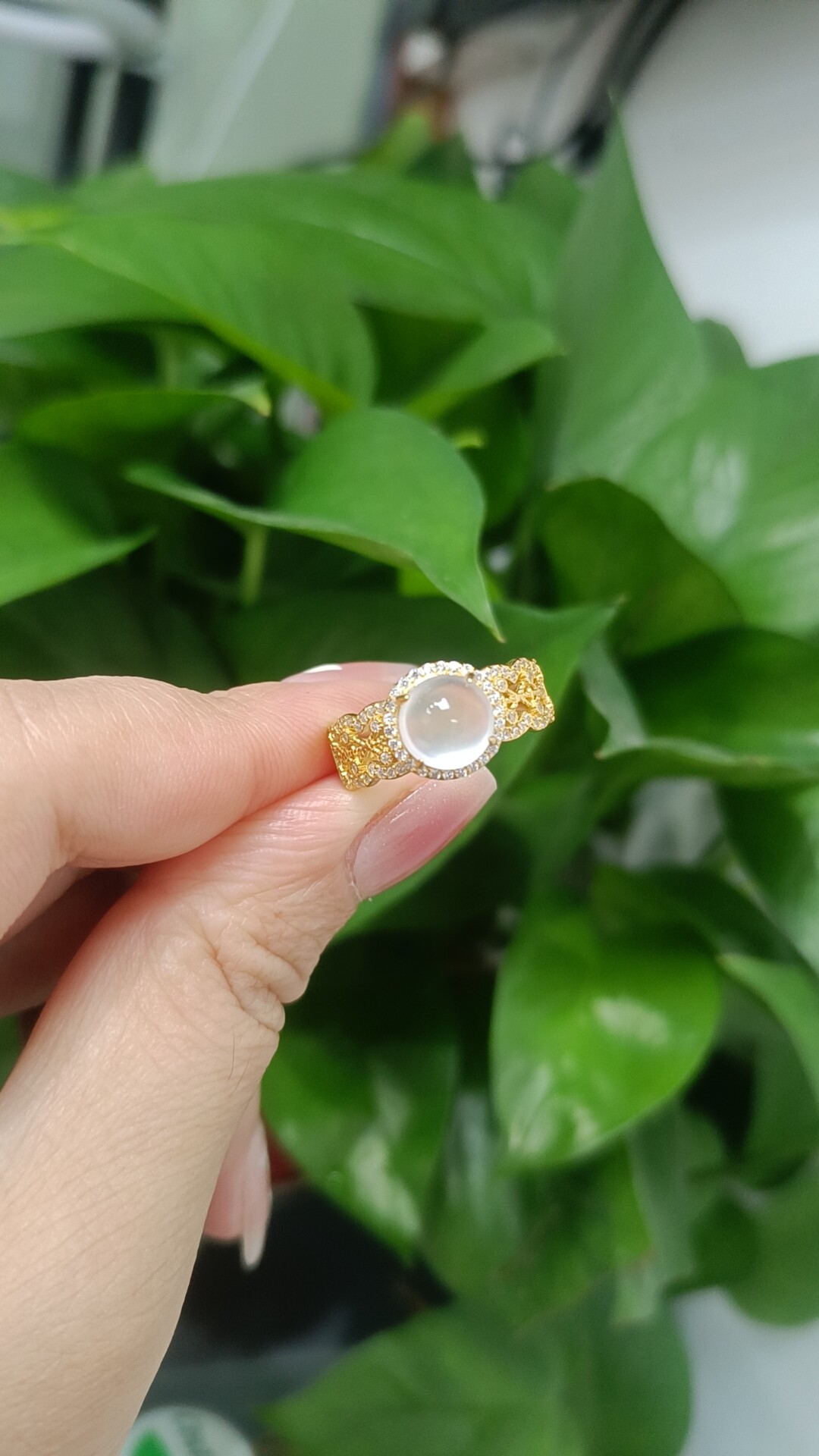 天然玉石俄国玻璃种俄冰蛋面戒指银饰戒指