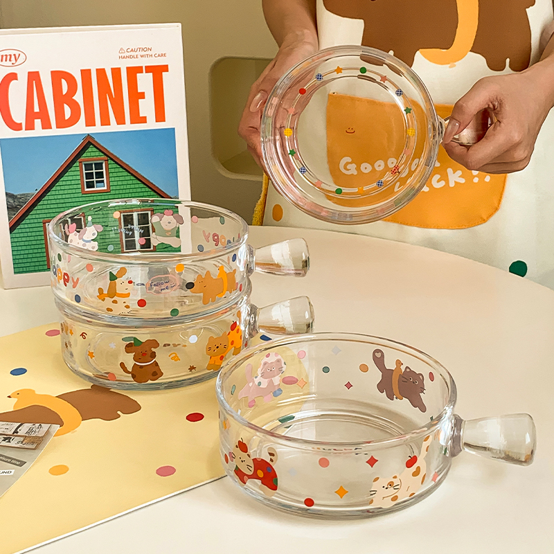 MIXIM创意玻璃单柄烤碗焗烤饭碗烤箱微波炉专用碗ins风水果沙拉碗