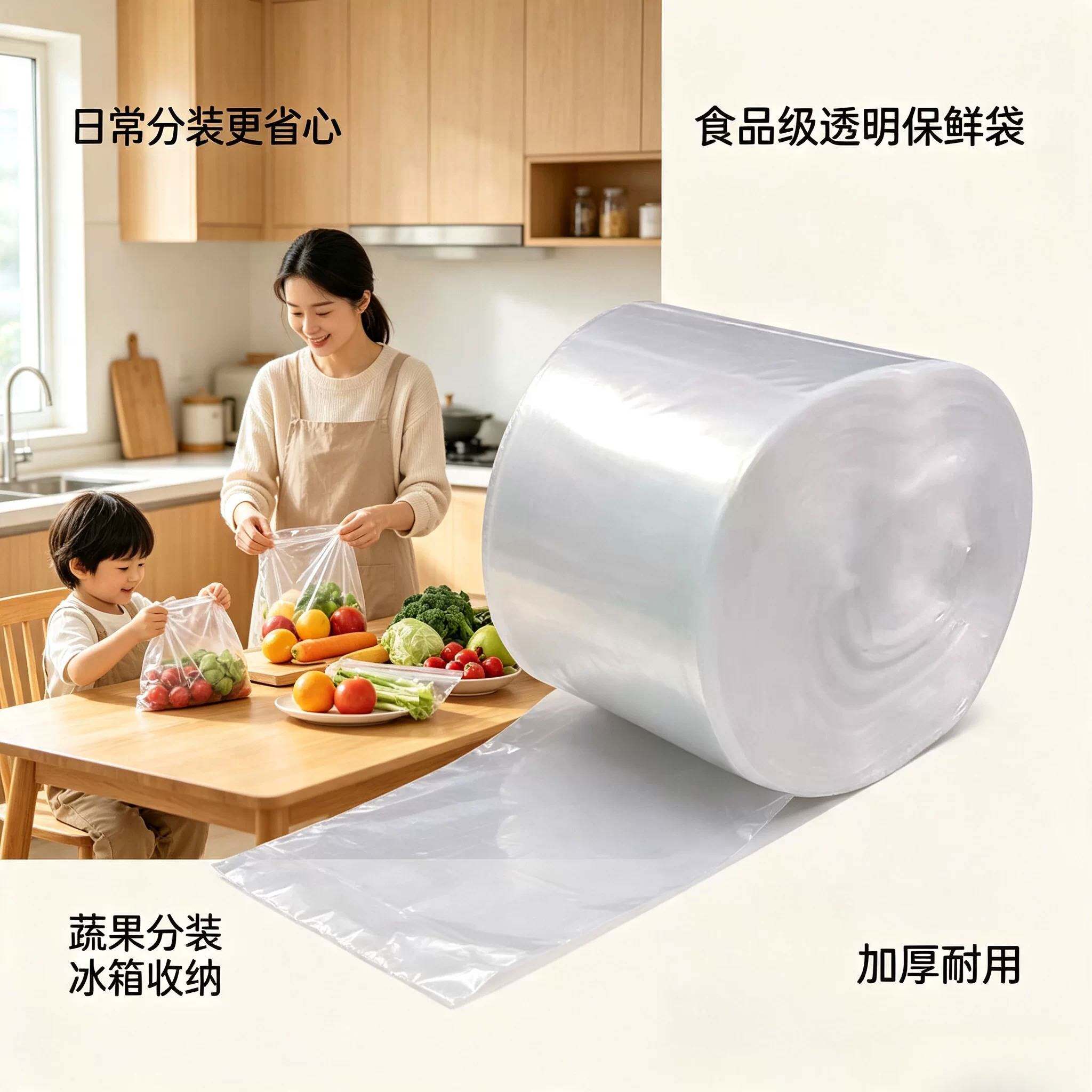 保鲜袋食品袋冰箱手撕袋加厚家用密封平口蔬菜冷藏收纳纹路食品级