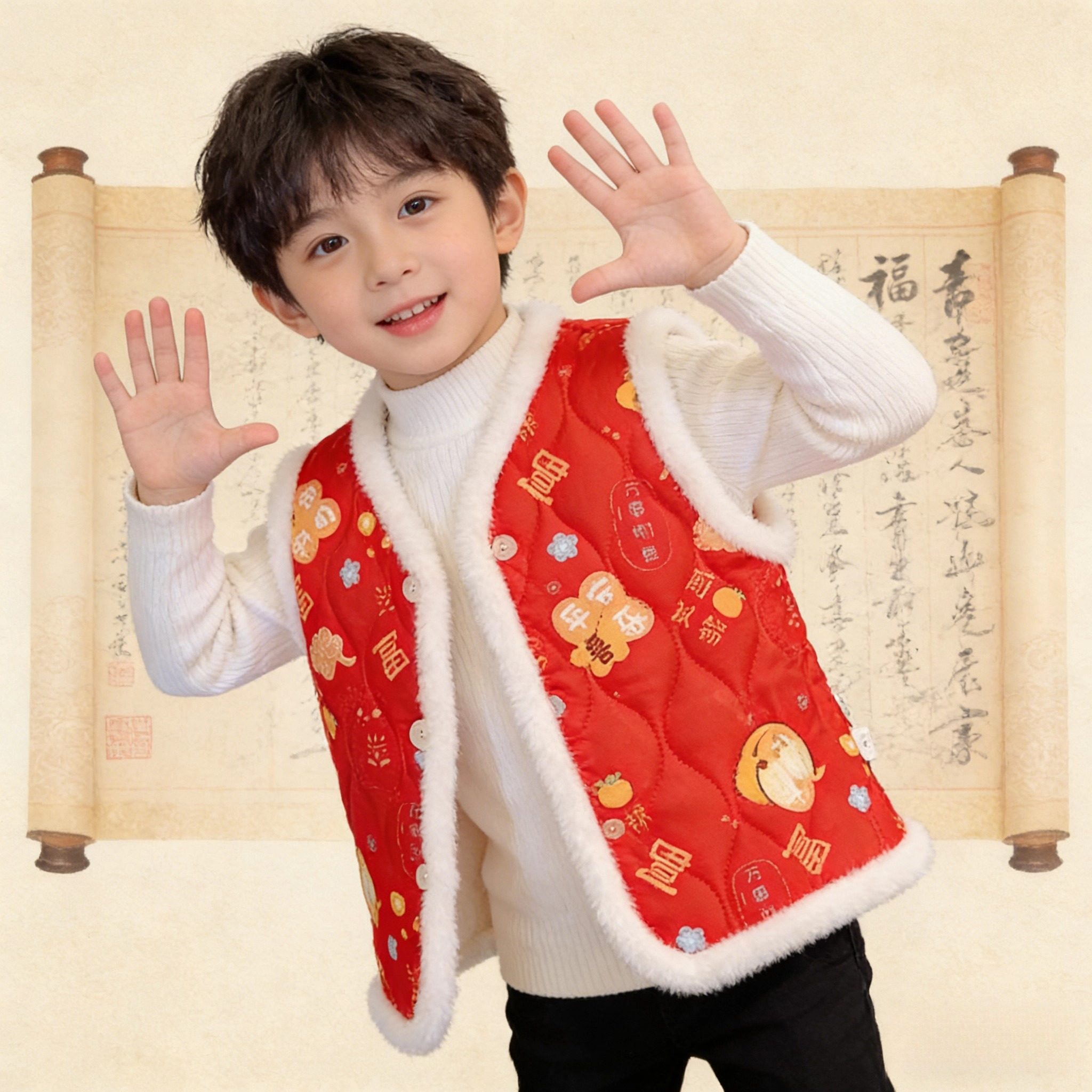 东北大花棉袄儿童马甲加绒加厚新年红女童喜庆拜年服国风保暖坎肩,童装/婴儿装/亲子装,马甲,淘宝优惠券,粉丝福利购,淘宝优惠卷