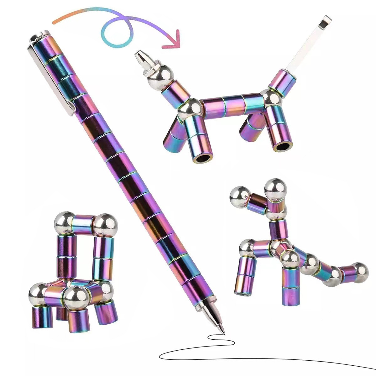 中性笔网红爆款创意黑科技文具变形百变磁铁笔磁力笔减压神器圆珠笔礼物男孩大学生专用按动可触屏控笔