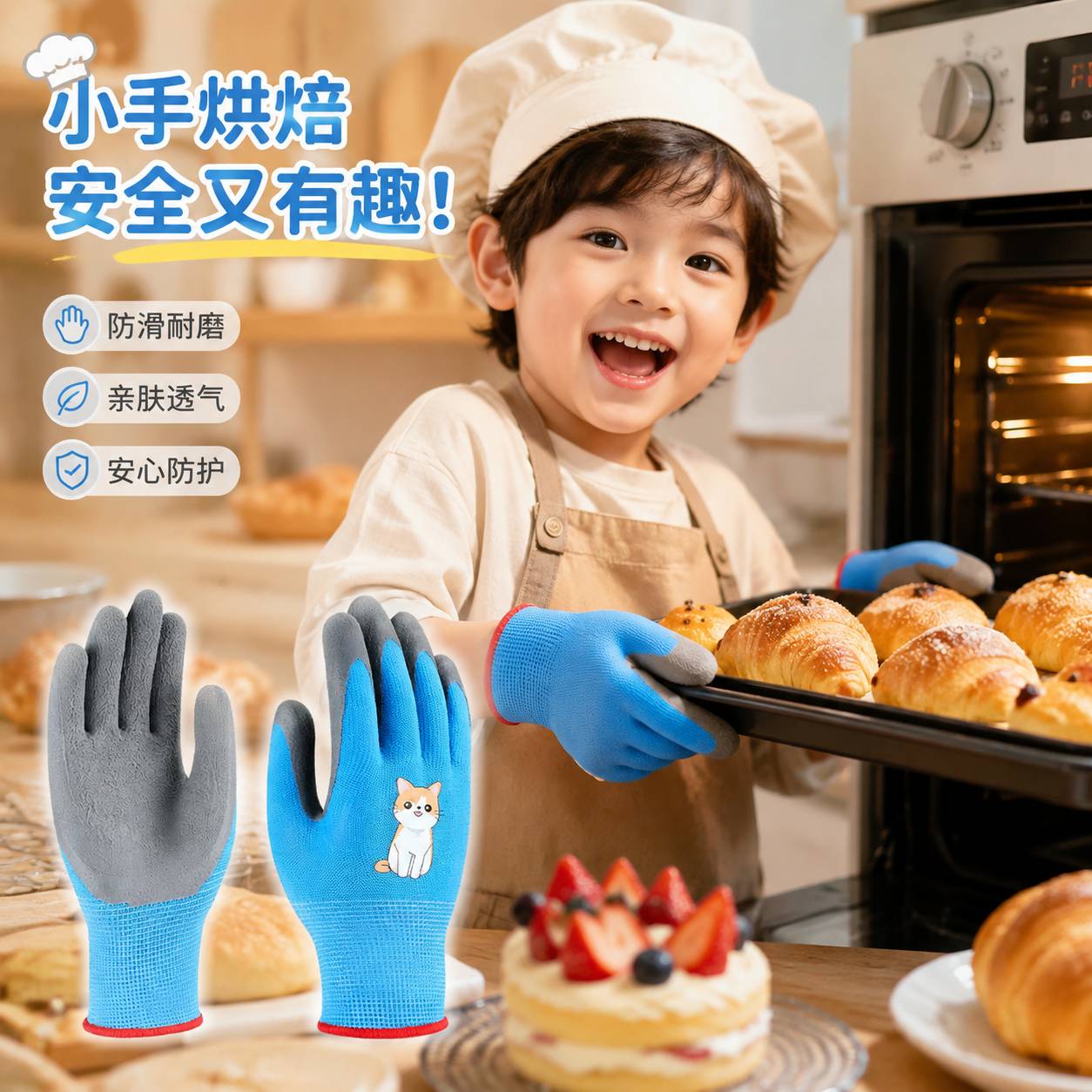家用厨房儿童隔热手套烤箱微波炉耐高温防烫防热专用高温五指手套