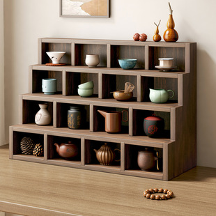 茶架子置物架实木桌面收纳柜客厅博古架小型茶室茶具架茶架展示架