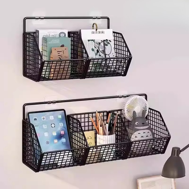 免打孔墙上置物架学生宿舍收纳神器壁挂式墙面挂篮床边储物架子