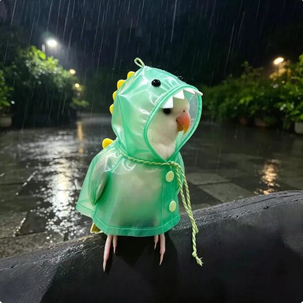 萌晕了！小鹦鹉雨衣可爱透明雨衣防水保护连帽雨衣造型拍照道具