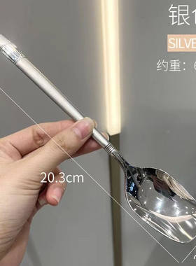 不锈钢的勺子家用韩式简约可爱网红吃饭成人汤匙创意长柄大的勺子