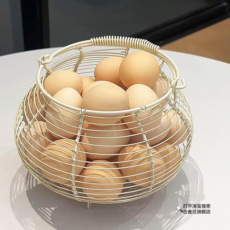 鸡蛋收纳盒手提筐鸡蛋篮编织篮铁线篮厨房铁艺鸡蛋篓圆形手提篮子