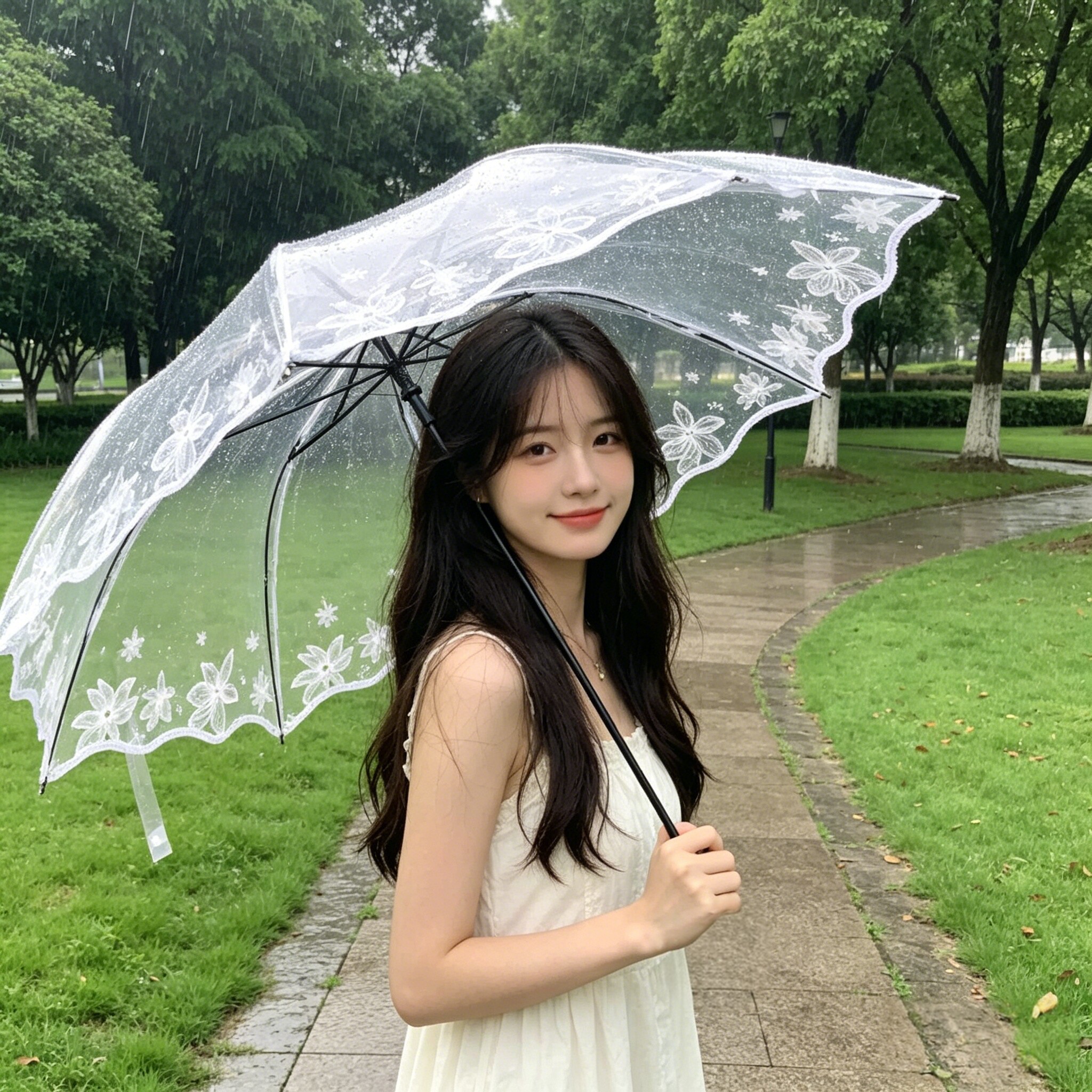 透明雨伞女折叠生如夏花白色女神网红伞森系创意学生全自动透明伞