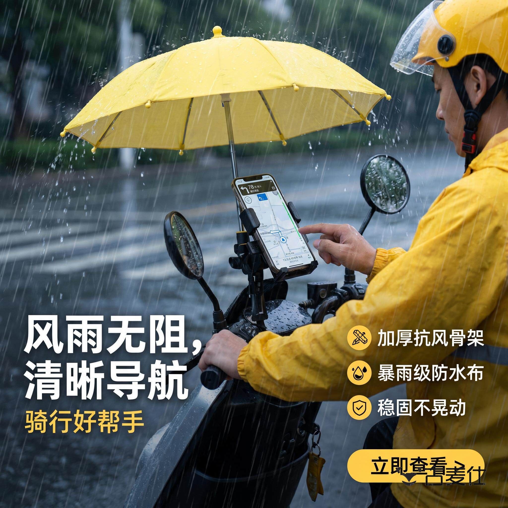 电动车手机导航支架机车小雨伞防雨水防晒遮阳摩托自行车外送小伞图片