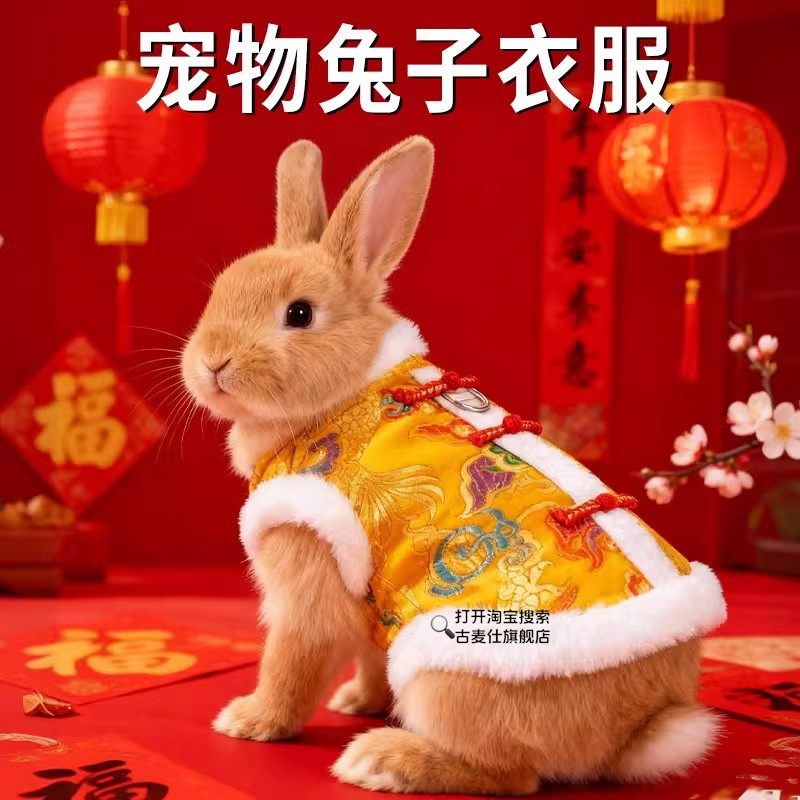 兔子新年衣服新中式龙袍装冬季保暖棉衣小型侏儒兔兔过年战袍服饰,宠物/宠物食品及用品,狗宠物服装/雨衣,淘宝优惠券,粉丝福利购,淘宝优惠卷