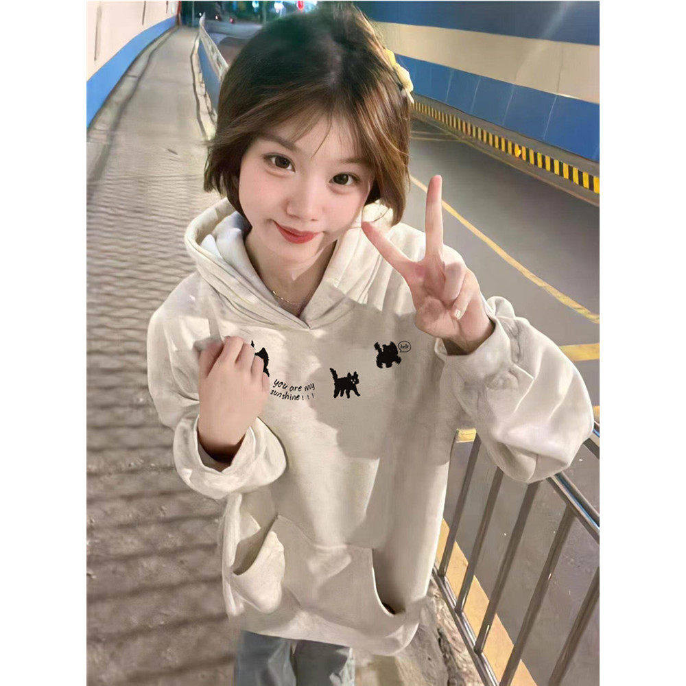 加绒加厚厚棉T女2025秋冬新款爆款连帽衫宽松oversize美式高街外