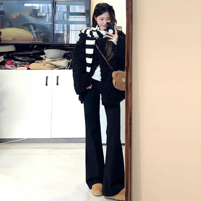 加绒黑色微喇牛仔裤女202