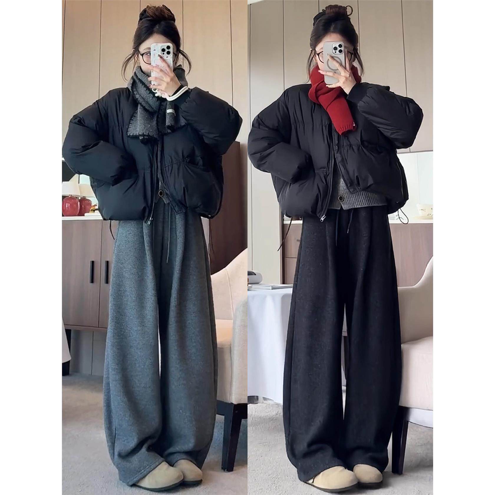 加厚毛呢弯刀裤女秋冬2025新款云朵裤宽松休闲垂感显瘦加绒阔腿裤