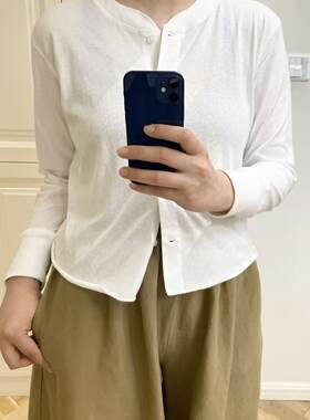 来自感同/2026新女款圆领长袖针织超薄棉质开衫修身气质百搭上衣