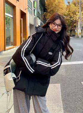 反季黑色羽绒棉服女冬季2025新款韩版宽松学生加厚棉衣棉袄外套潮